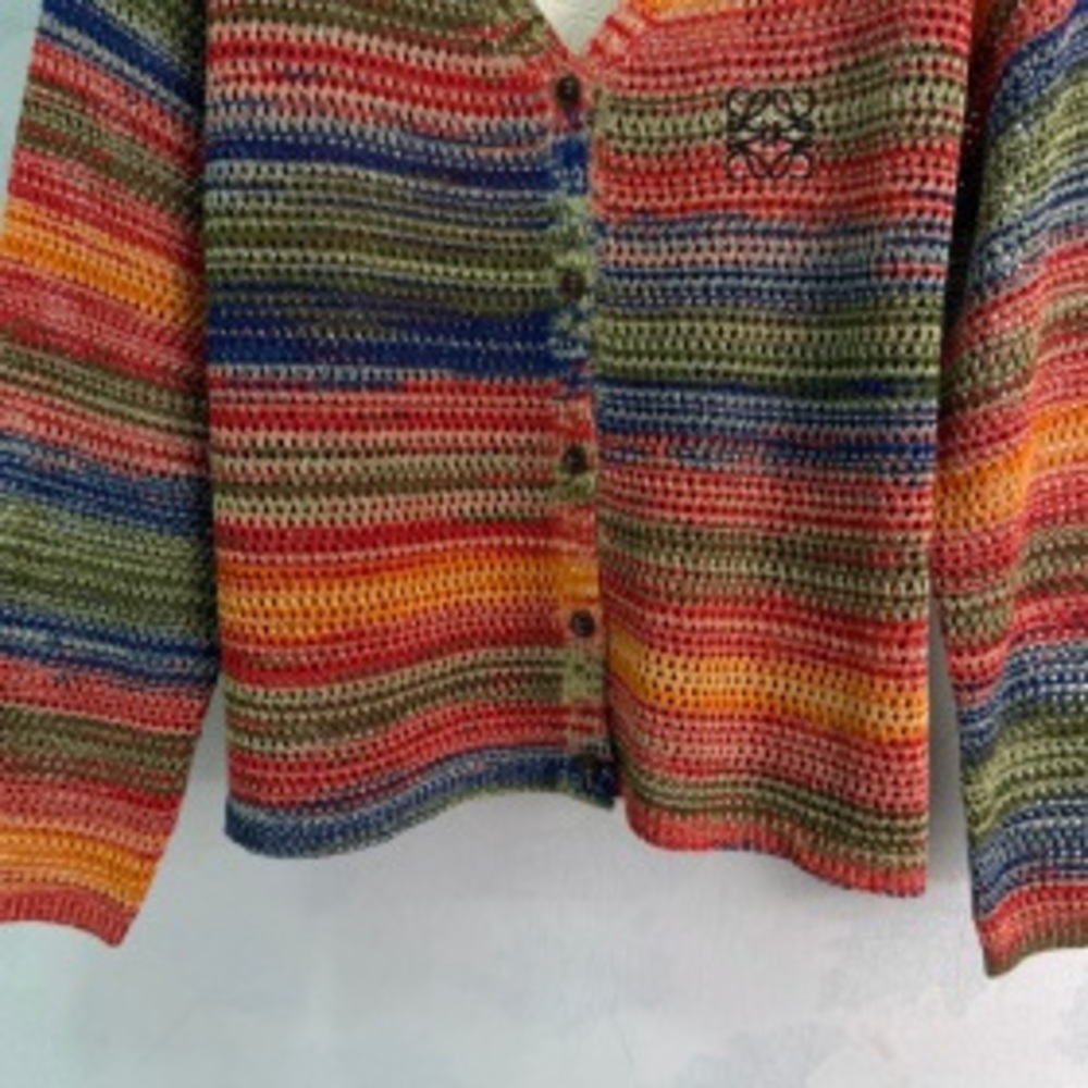 🌈LOEWE Anagram Multicolor Stripe Open‑Knit Cardigan - Picture 3 of 5